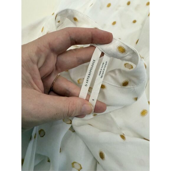 Anthropologie Augustine White Polka Dot 3/4 Sleeve Midi Tiered Dress Size Small - Picture 7 of 7